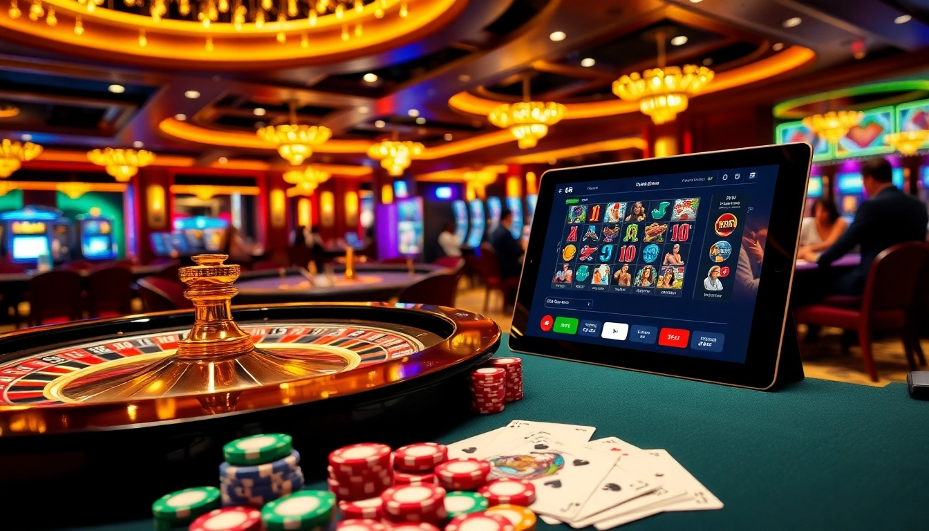 Experience the luxurious atmosphere of gg88 casino with vibrant gaming elements and excited players.