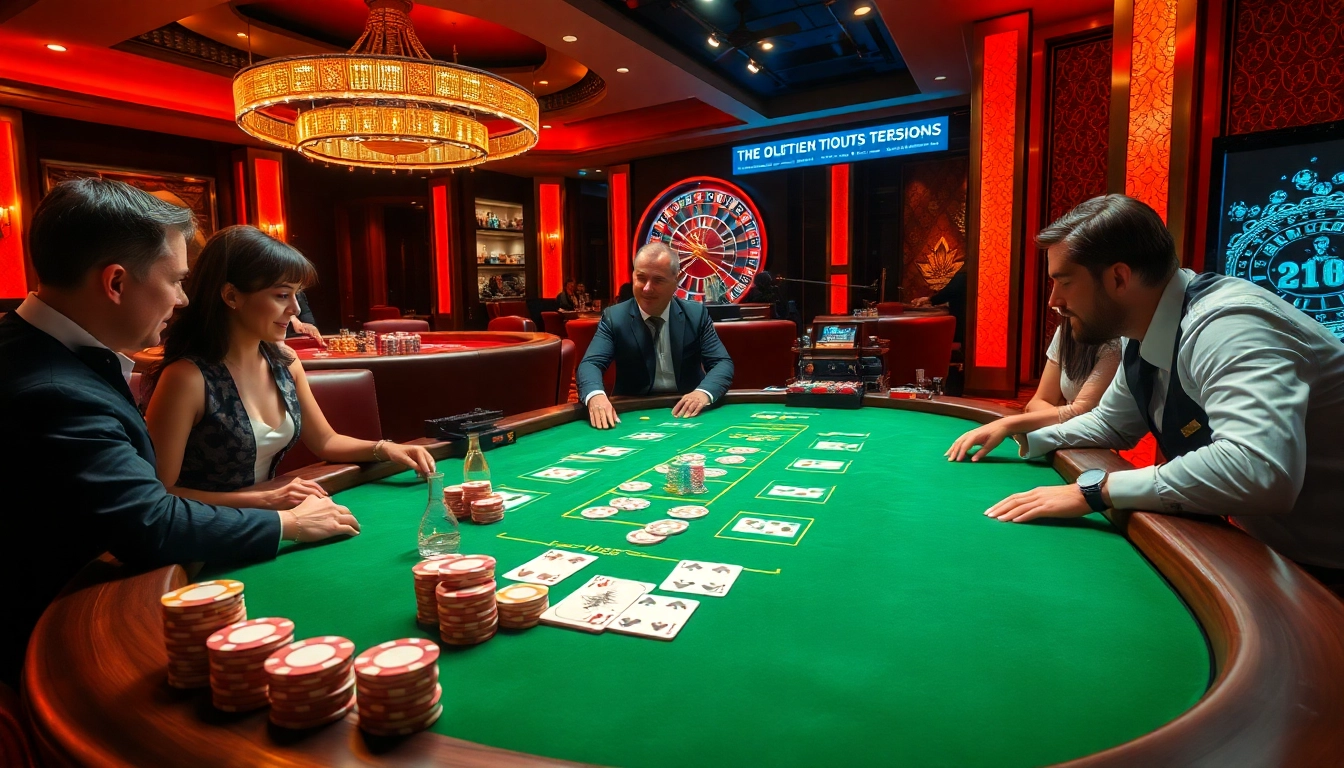 Experience the excitement of QQ88 with a high-stakes poker game at a luxurious casino table.