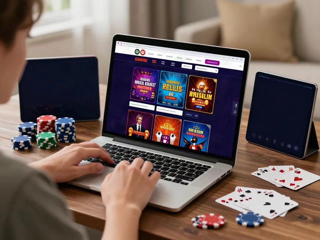 Engaging scene of online gambling with casino not on gamstop uk displayed on a laptop.