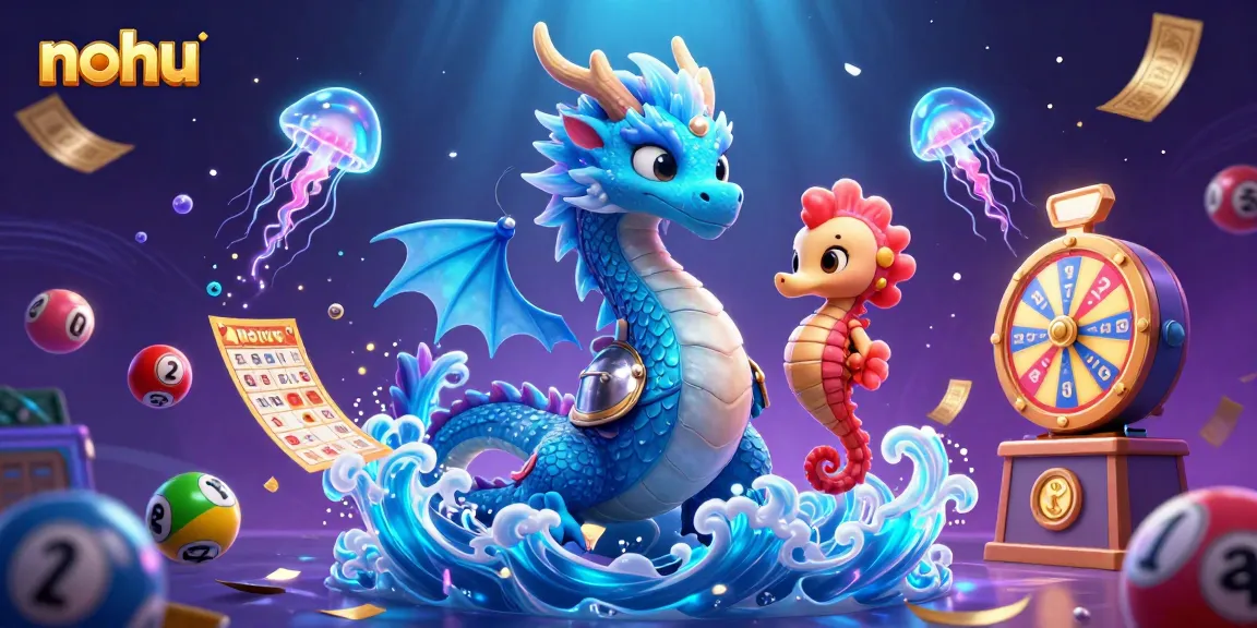 Experience nohu's vivid gaming scene with a glowing water dragon and exciting casino elements!