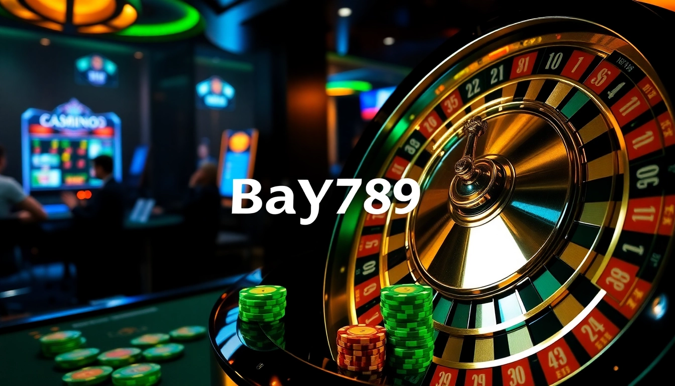 Players enjoying a thrilling session at Bay789's vibrant casino with roulette and poker.