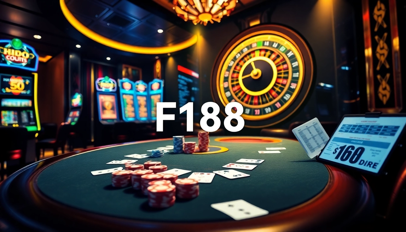 F168 players enjoying an exciting game at a luxurious casino table with colorful chips and cards
