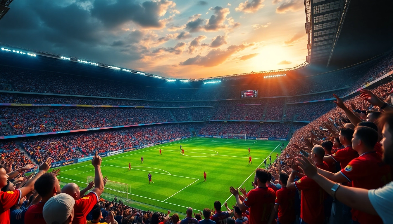 Bongdanet football scene in a vibrant stadium capturing excitement and camaraderie.
