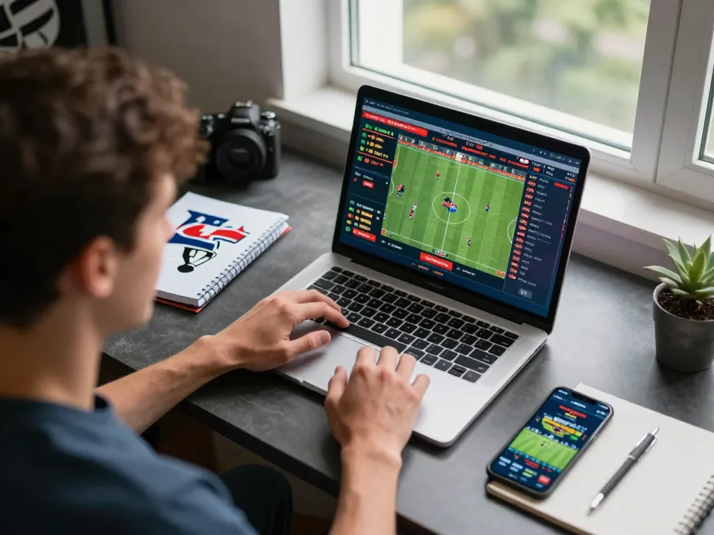 Engaging sports betting scene with BET88 interface on laptop, showcasing live event betting excitement.