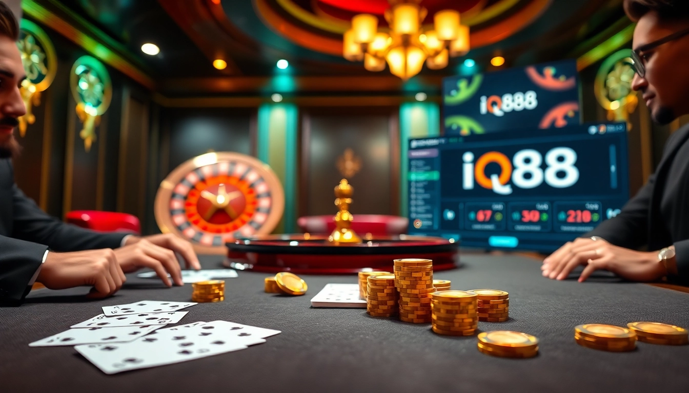 Experience the thrill of iq88 gaming at a professional poker table with high-quality chips and cards.