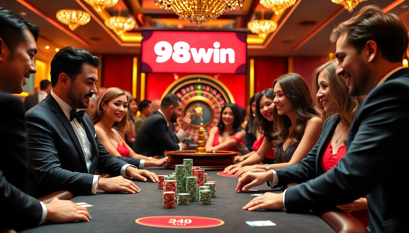 Combining excitement and luxury, players engage in a high-stakes game at a 98win casino table.