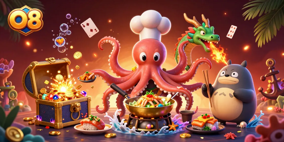 O8 players winning with vibrant casino elements in an exciting 3D illustration.
