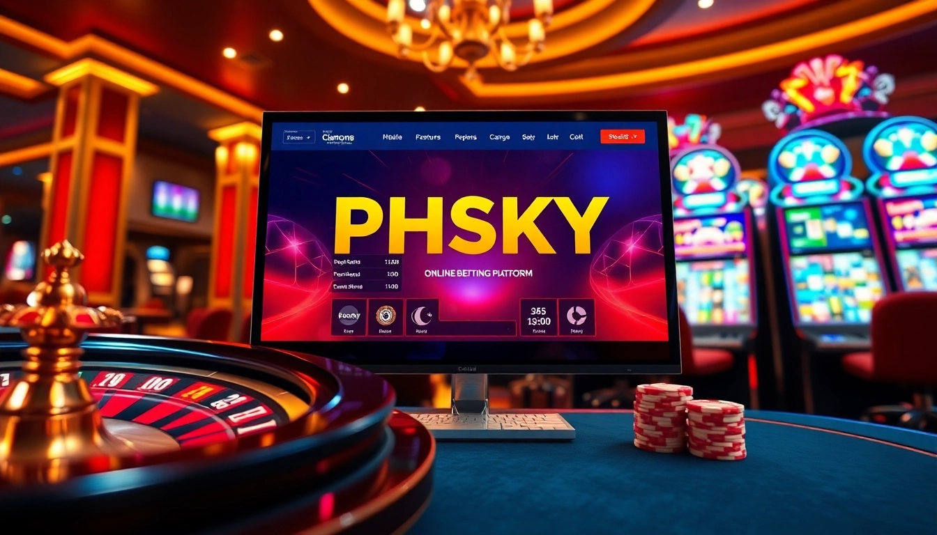 PHSKY online betting platform with roulette and poker chips highlighting casino excitement.