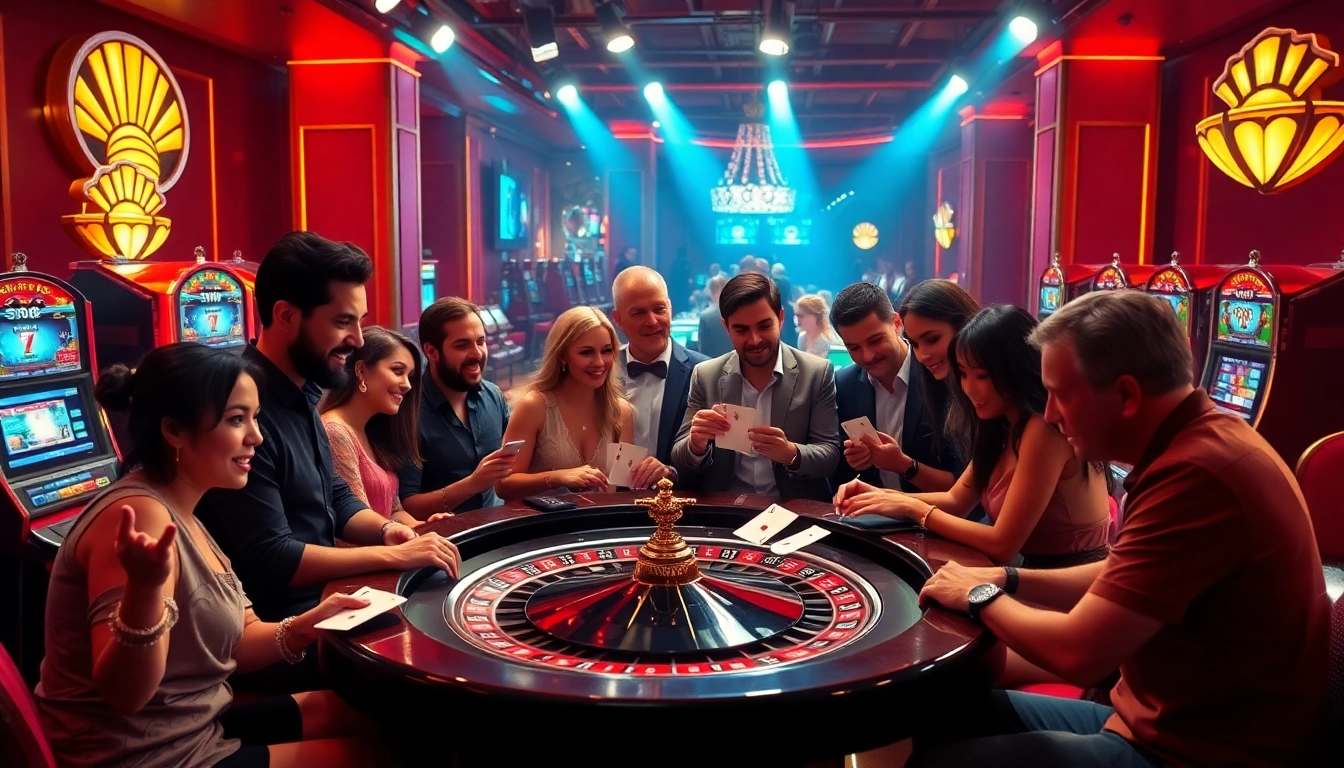 Experience the thrill of 69vn win with vibrant casino action featuring roulette tables and slot machines.
