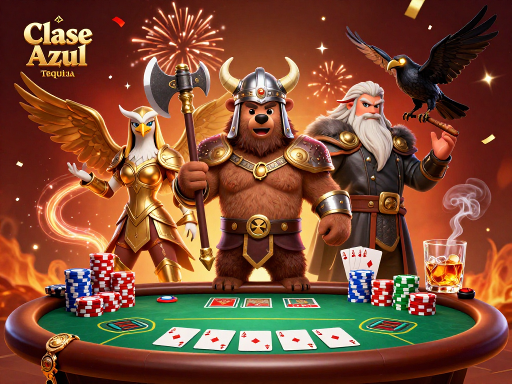 Engage with Clase Azul Tequila at this lively poker table scene filled with excitement and details.