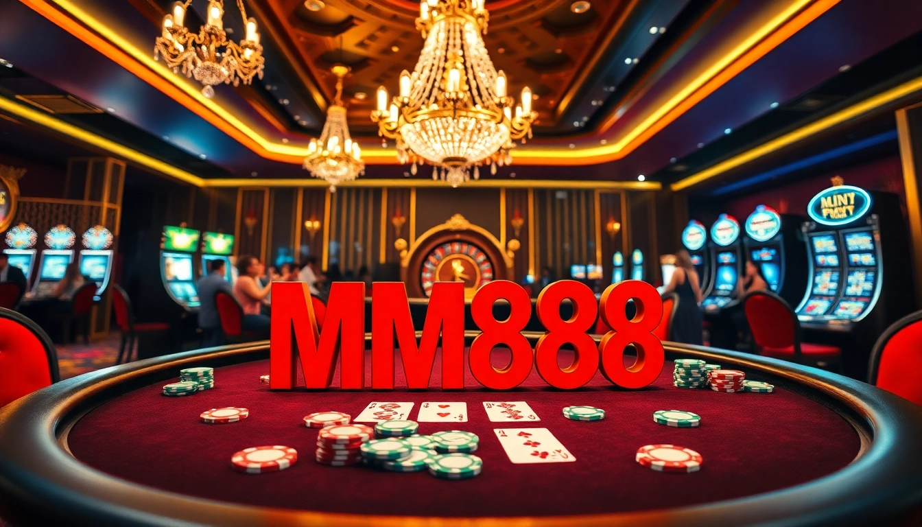 Experience intense gameplay at the MM88 poker table amid a vibrant casino atmosphere.