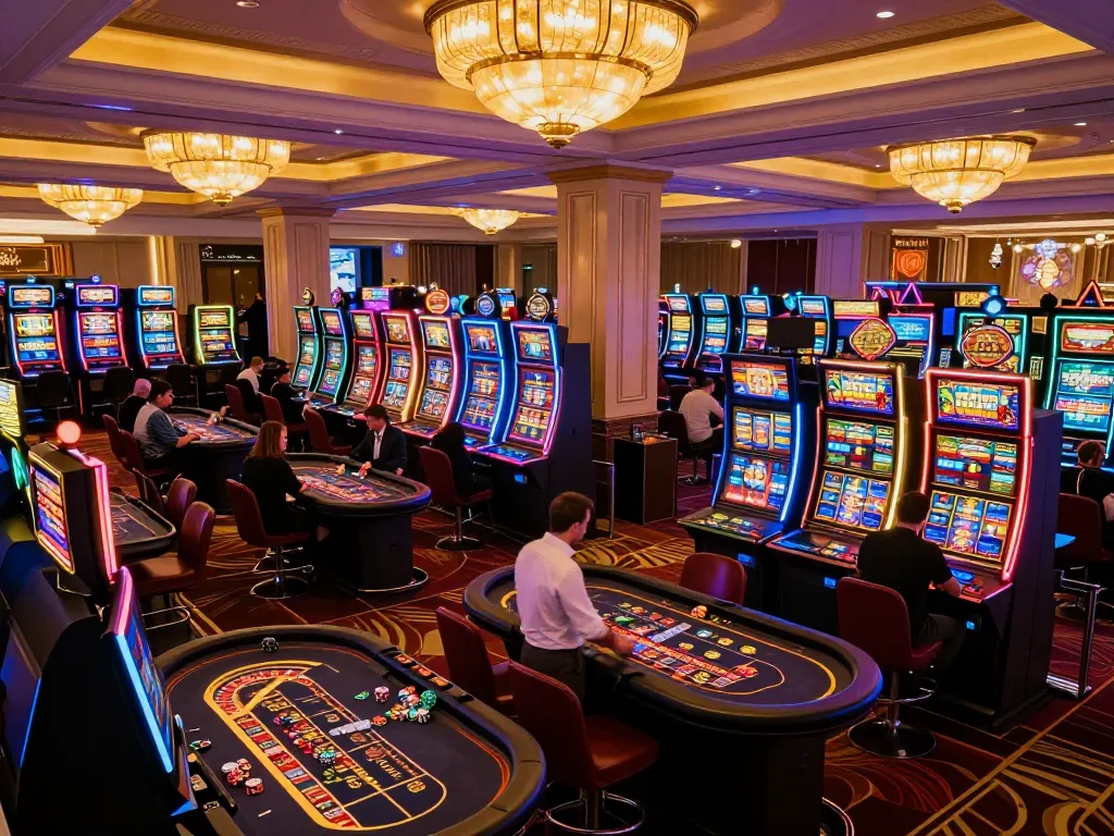 Engaging scene at dt68 where players enjoy vibrant slot machines in an upscale casino
