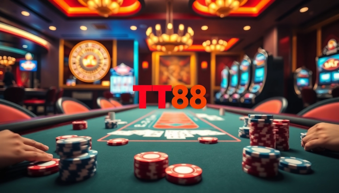 Engaging gamblers at TT88 casino tables surrounded by vibrant atmosphere.