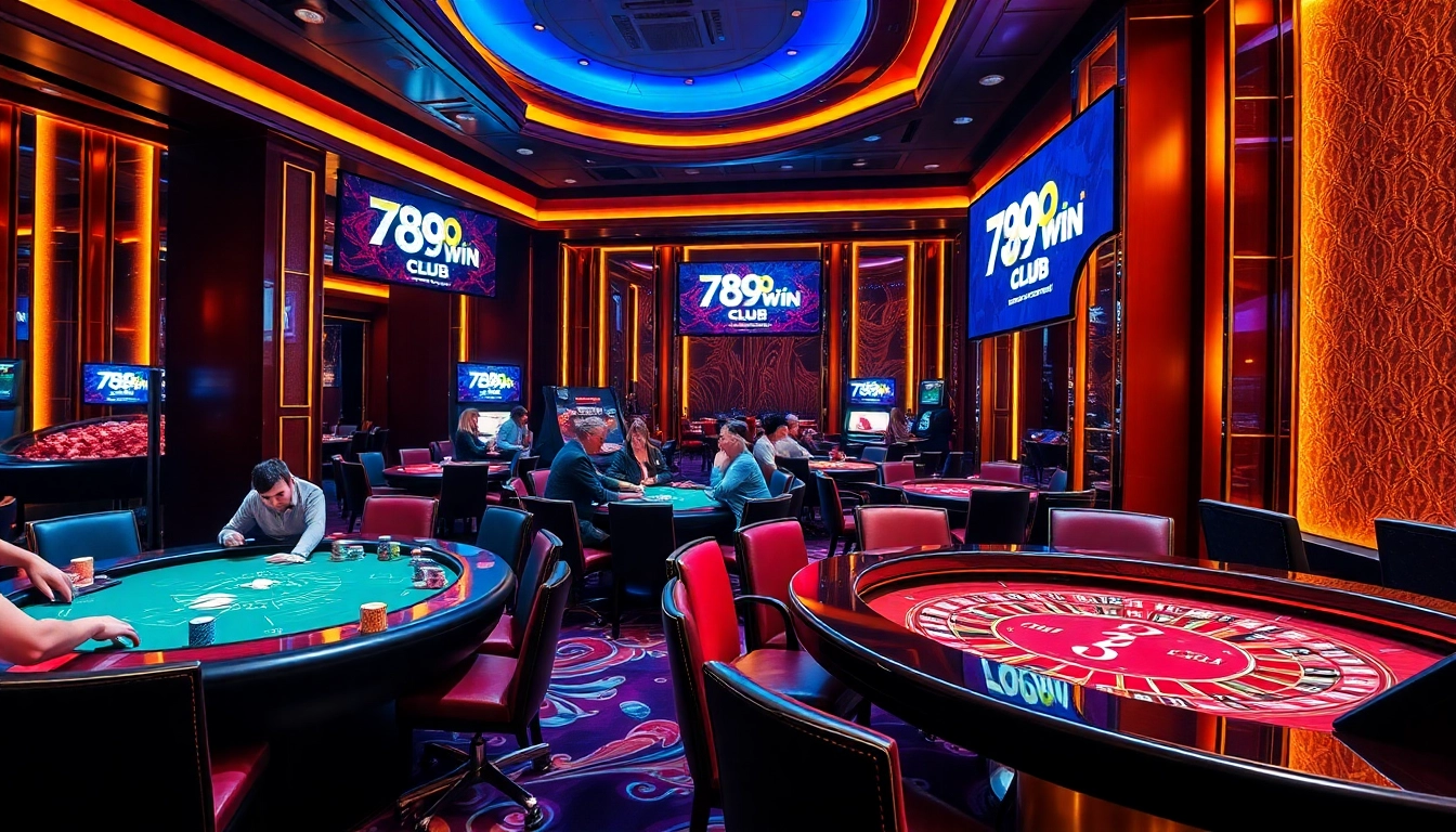 Exciting gaming scene at 789win club, featuring vibrant casino tables and engaging players.