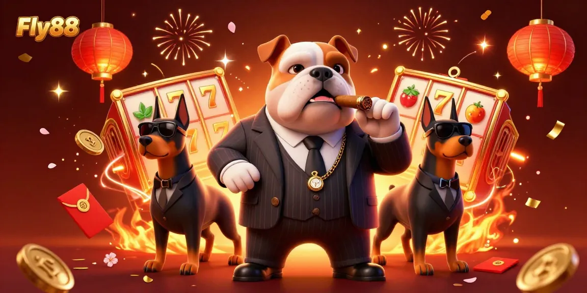 Engage with Fly88's thrilling casino gameplay in this vibrant 3D illustration showcasing animated characters and festive elements.