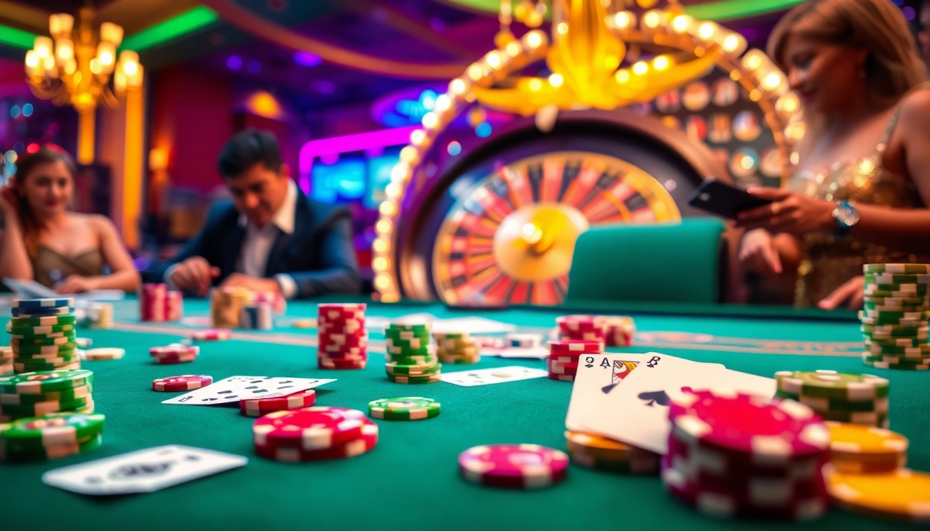 Experience thrilling gameplay at B52 casino, where vibrant poker tables and roulette wheels highlight the excitement.