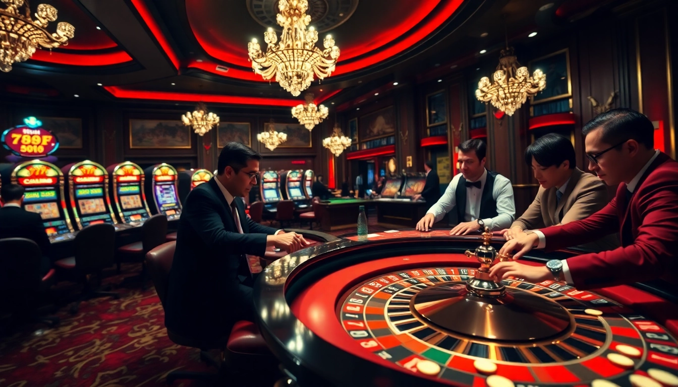 Players enjoying a thrilling game night at 789F's luxurious casino floor.