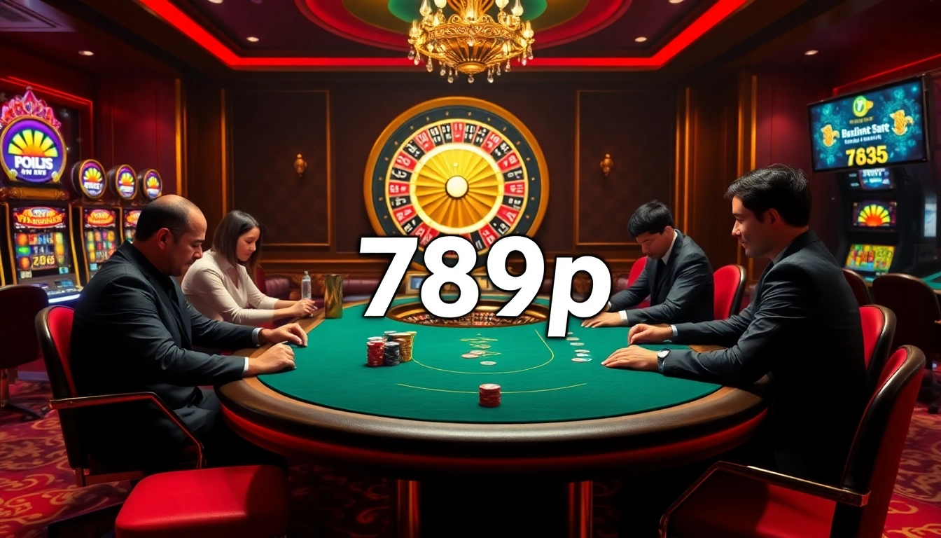 Engage in a thrilling poker game at 789p casino, featuring vibrant colors and elegant design elements.
