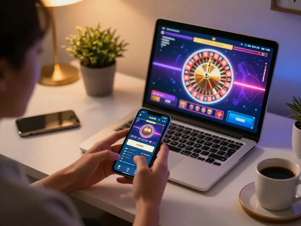 Player engaging with the Lucky88 casino app on smartphone, showcasing dynamic online gaming environment.
