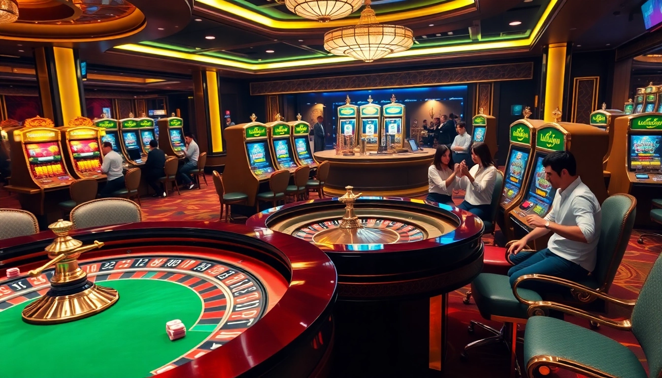 Players enjoying exciting games at Lucky88 Casino with vibrant slots and roulette action.