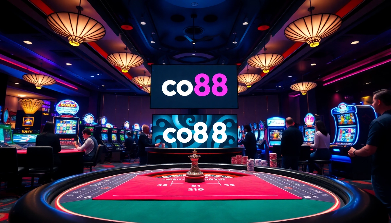 Players enjoying poker and slot machines at co88 casino.