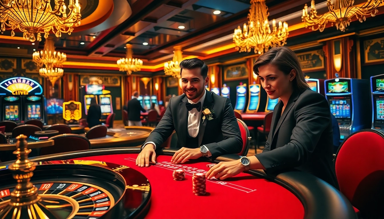 Exciting gameplay at a luxurious casino featuring fun 79 elements with vibrant roulette and poker action.