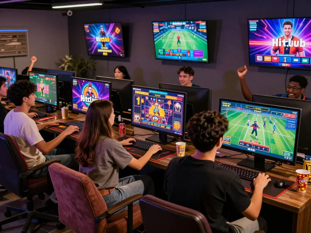 Hitclub online gaming platform with players enjoying diverse games in a vibrant atmosphere