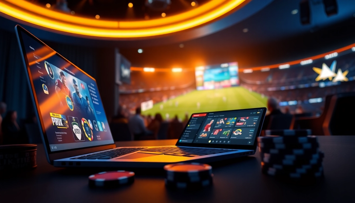 Exciting online betting scene from 8kbet com showcasing gaming options and a luxurious atmosphere.