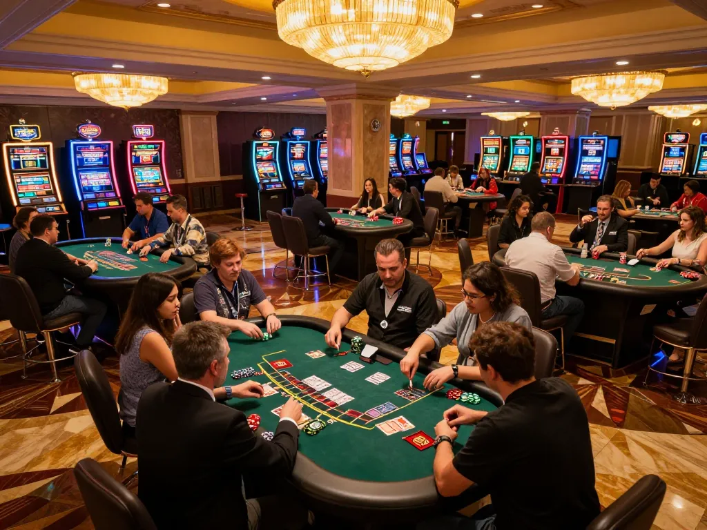Players engaged in strategic gameplay at va88 casino tables under warm lighting.