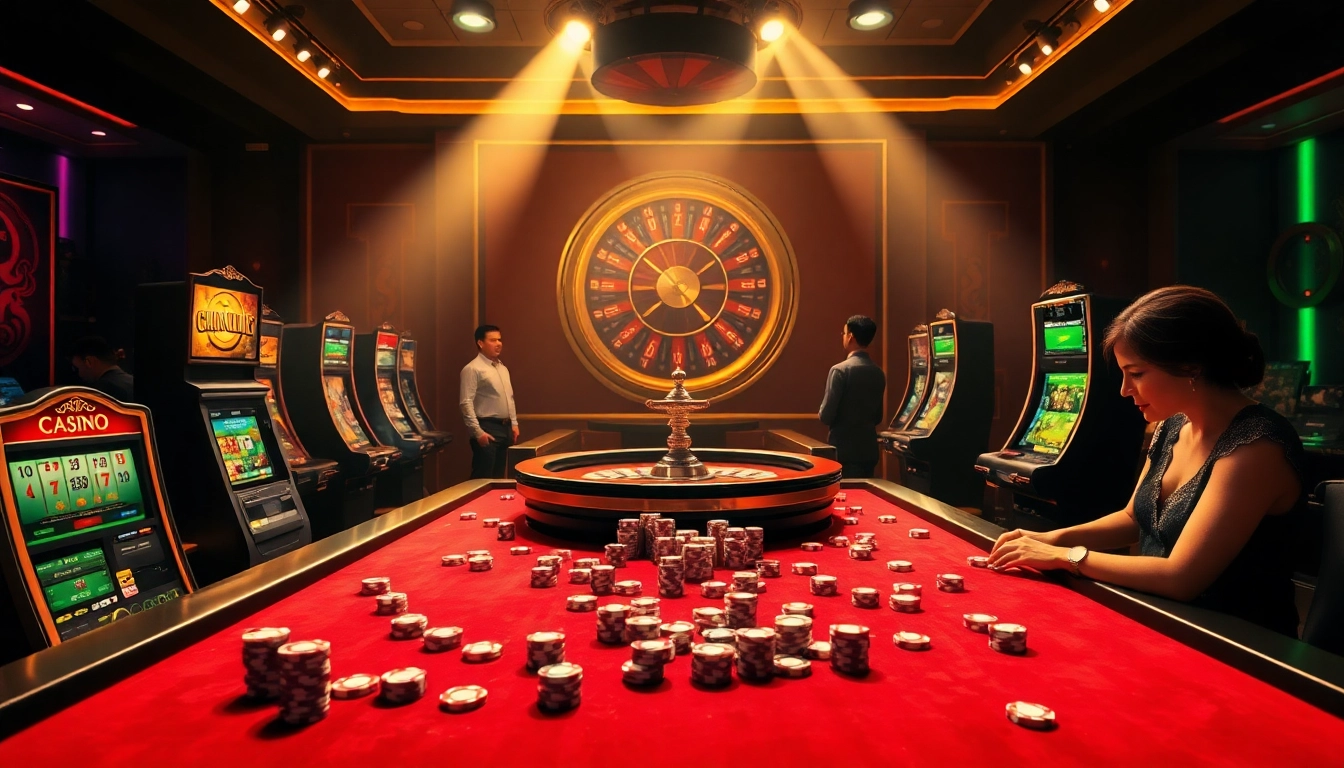 Players enjoying games at mm88.com, showcasing a vibrant casino atmosphere filled with excitement.