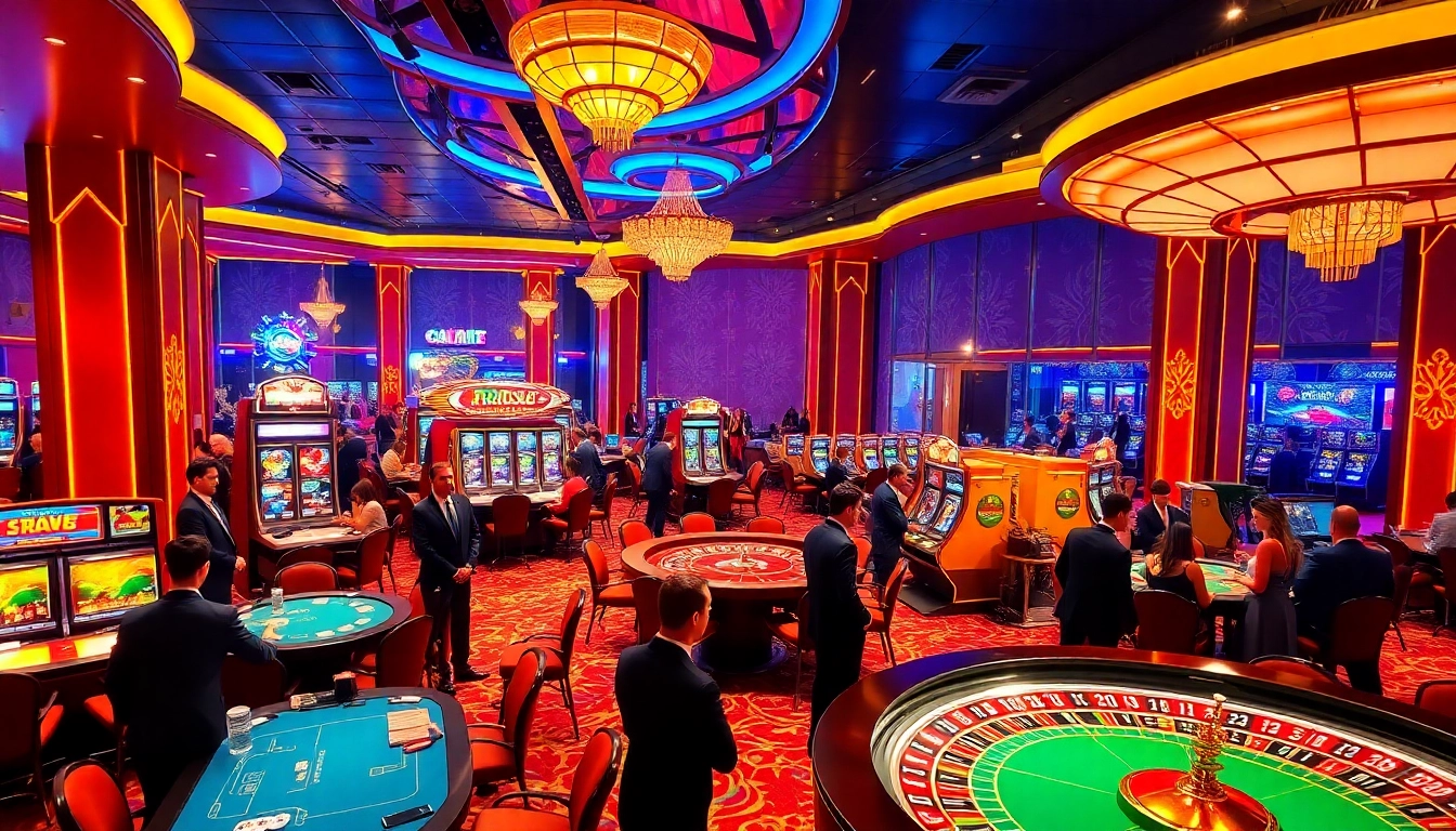 Excited players engaging in games at the luxurious hz88 casino.
