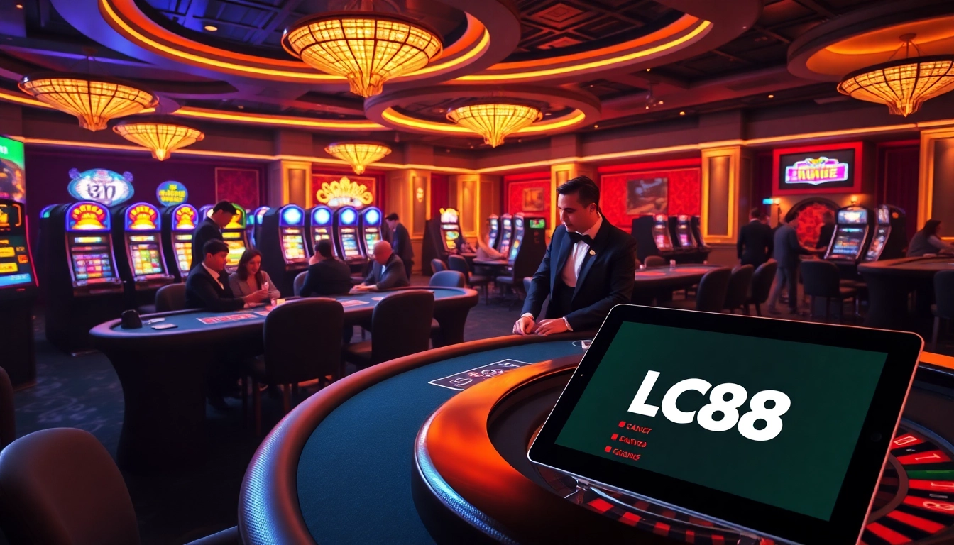 Experience the excitement of LC88 with thrilling gameplay and casino tables bustling with activity.
