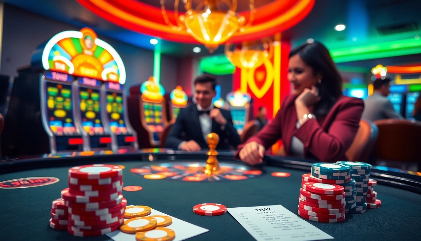 Engaging players at a luxurious casino environment featuring tvhay-themed roulette and slot machines.