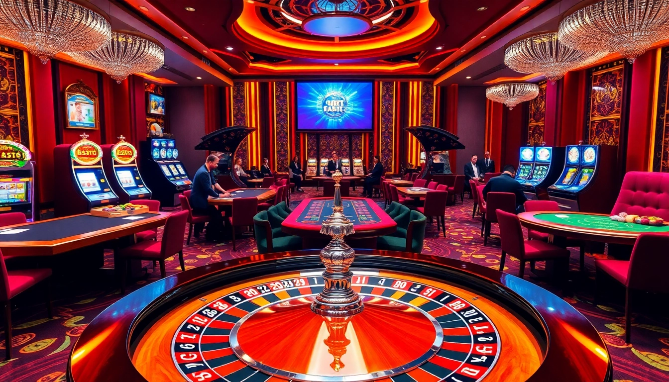 Players enjoying an exciting gaming experience at https://thabethome.com/ with vibrant casino tables and roulette.