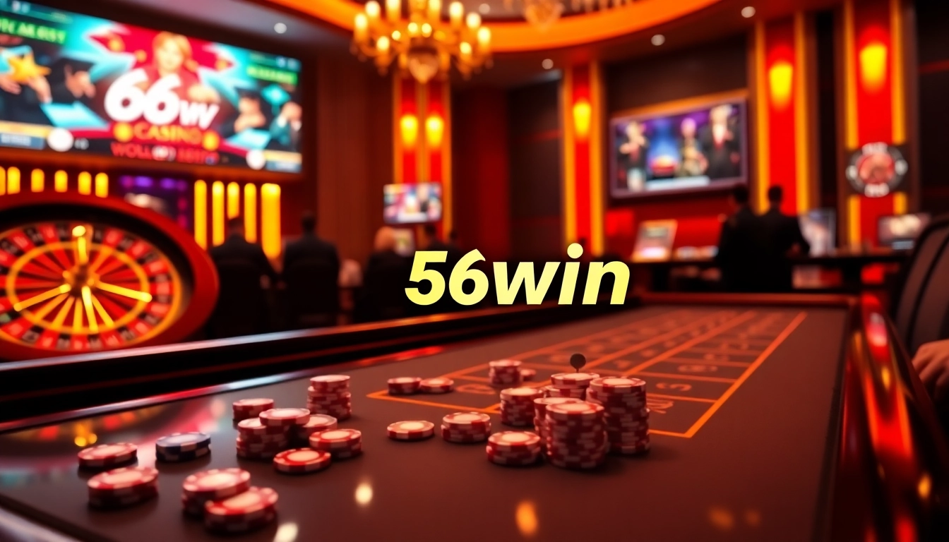 Players enjoying a dynamic gaming experience at 56win, surrounded by vibrant casino atmosphere.