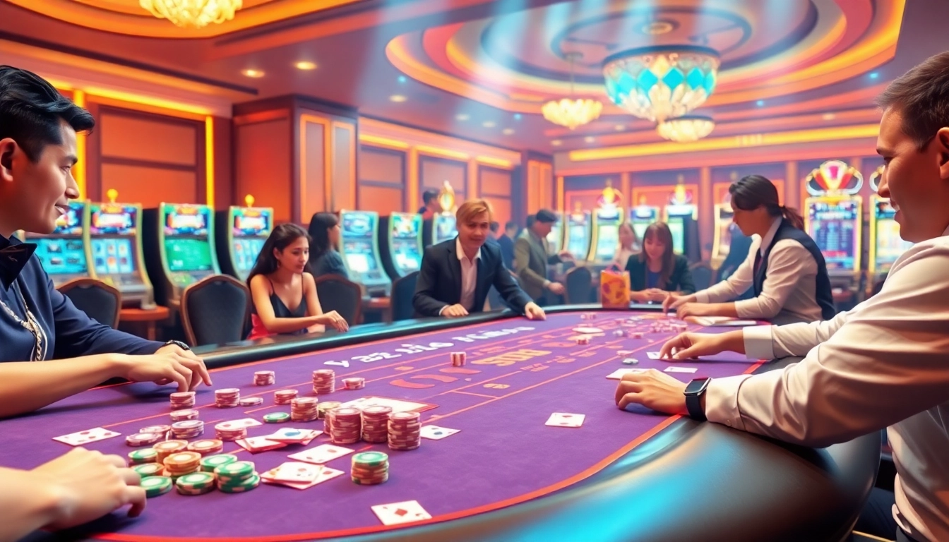 Experience the thrill of KK55 gaming at an elegant casino table with engaged players.