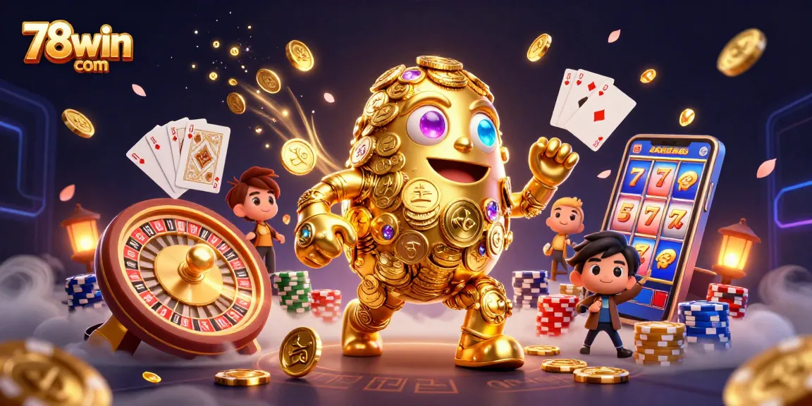 Experience thrilling gameplay at 78win com with our dynamic 3D casino illustration featuring exciting gaming elements.