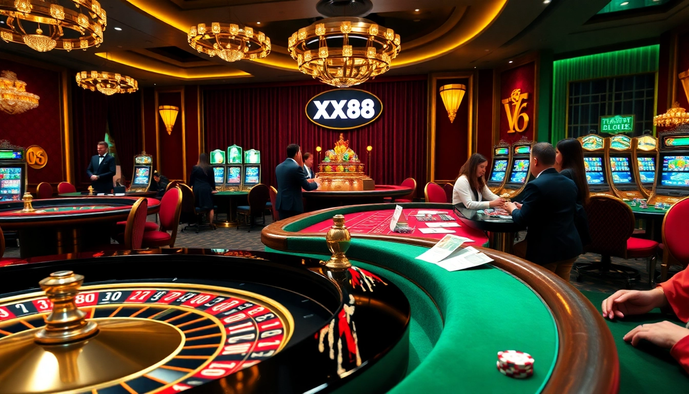 Players enjoying high-stakes games at XX88 online casino, filled with luxury and excitement.