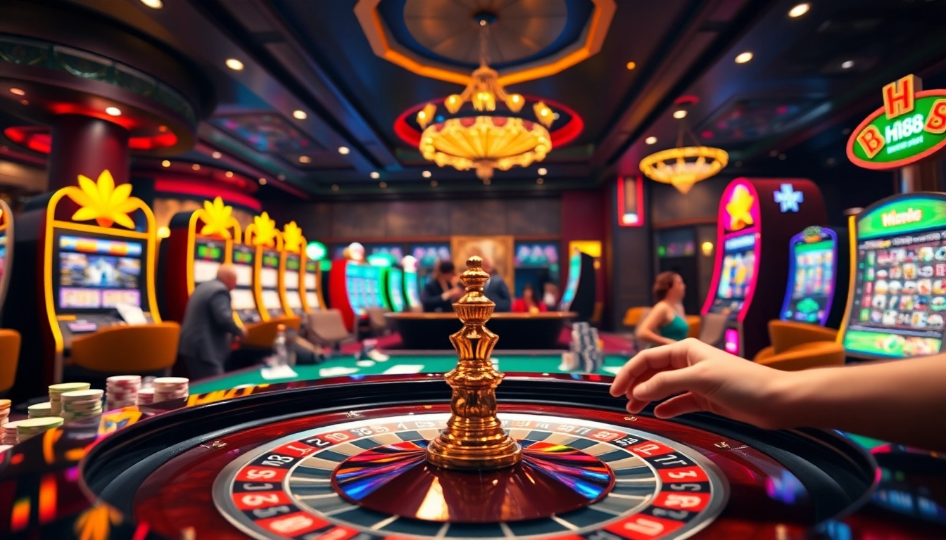 Experience thrilling gameplay at Hi88's luxurious casino with roulette and poker excitement.