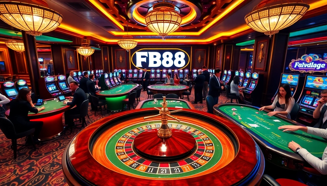 Players engaging in an exciting FB88 gaming experience at a luxurious casino table.