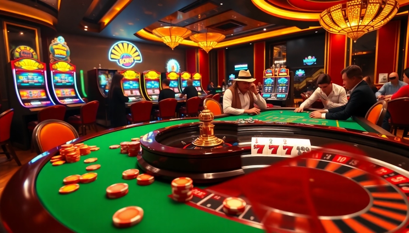 Experience the thrill of newphim at a luxurious casino with poker tables and roulette.