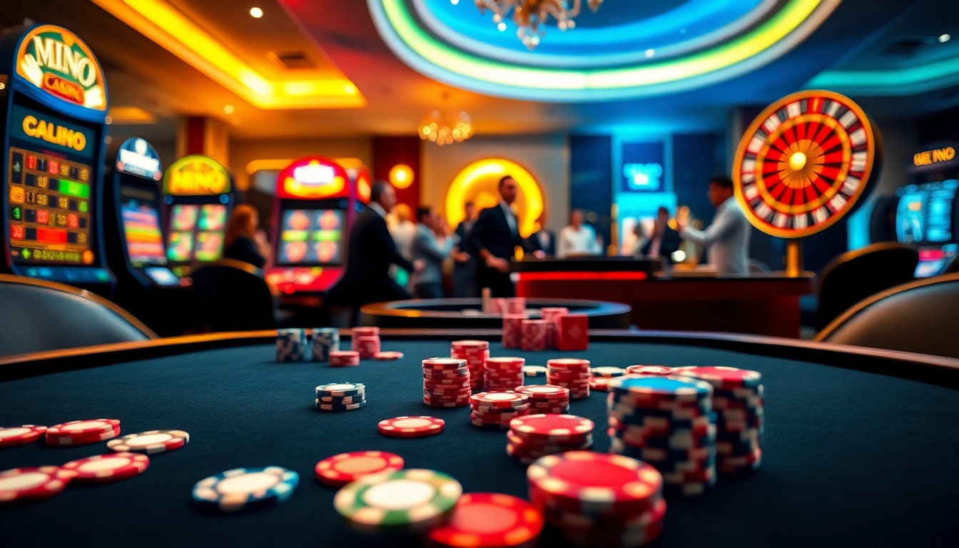 Experience thrilling gameplay at MMOO with exciting casino tables and vibrant chip stacks.