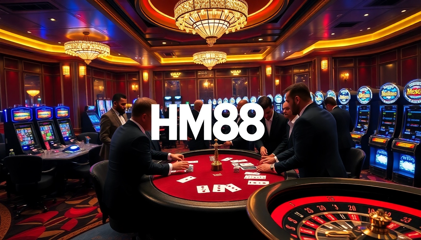 Players engaging in high-stakes poker at HM88 casino, showcasing excitement and strategy.
