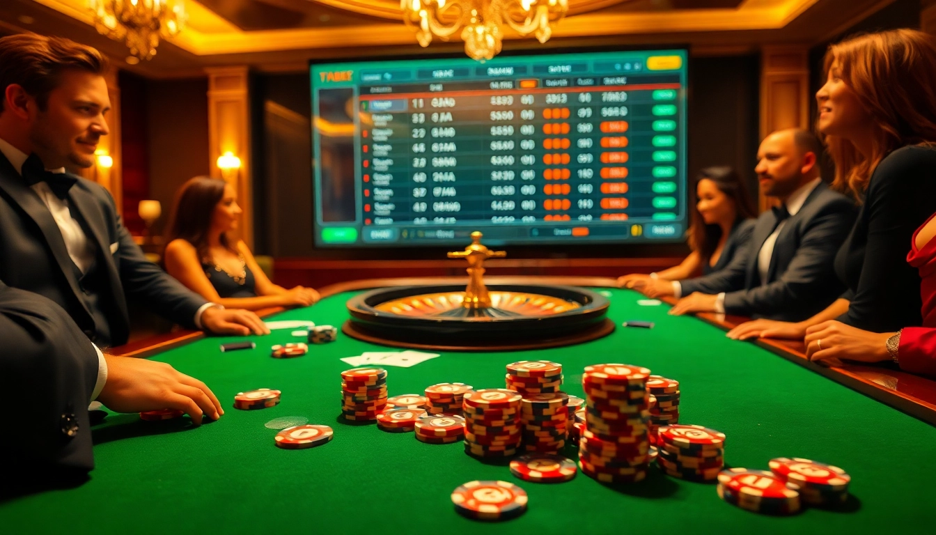 Engage in thrilling poker action at tabet's luxurious casino, with vibrant chips and cards.