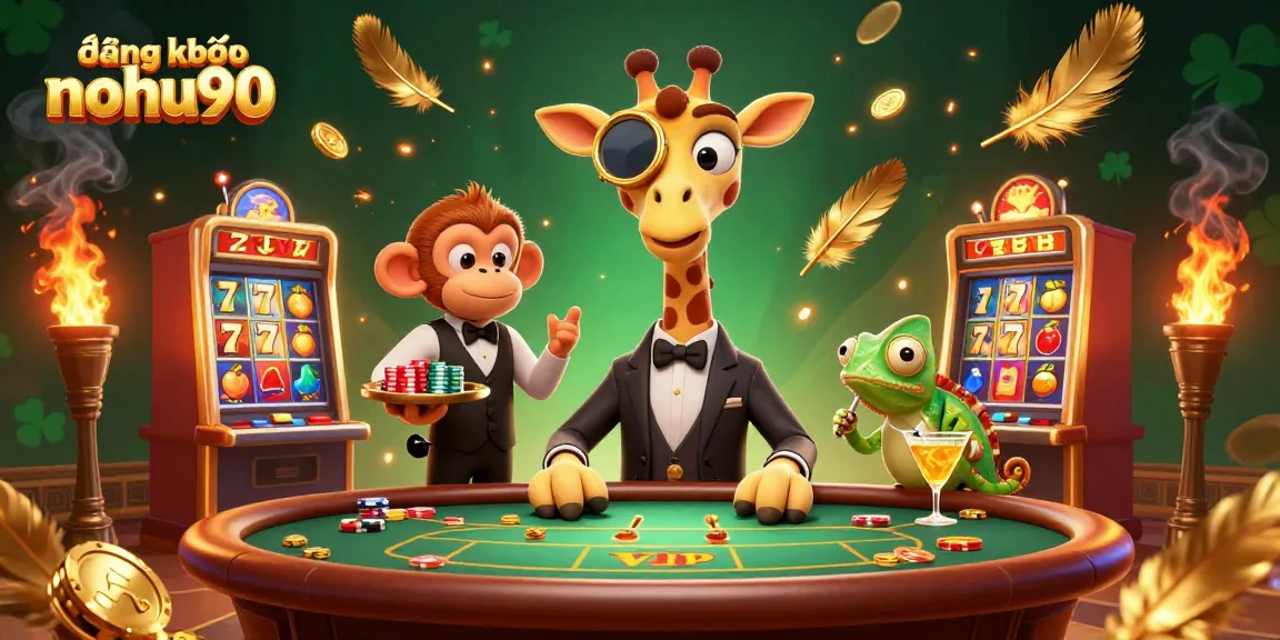 Experience thrilling gaming action at đăng ký nohu90 with a vibrant 3D casino scene featuring a high-roller giraffe and playful characters.