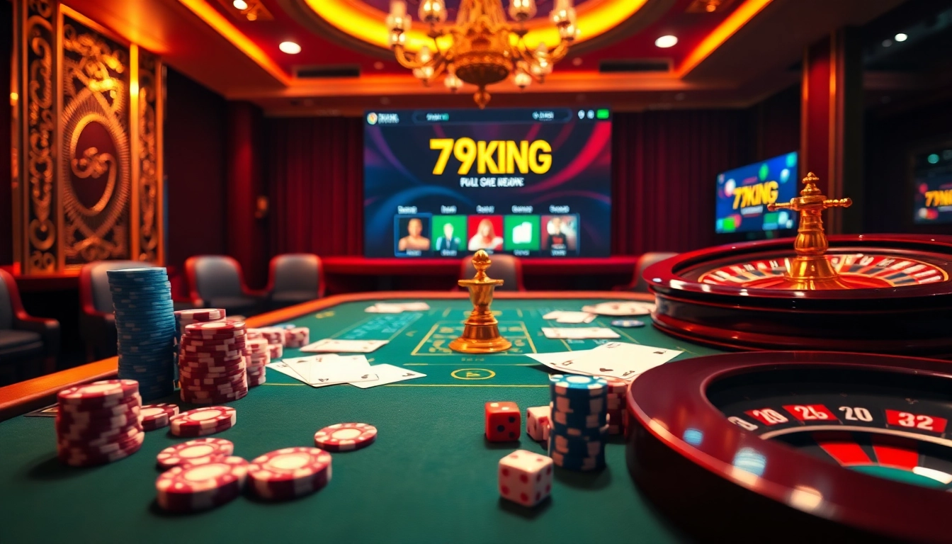 Experience the thrill of 79KING with vibrant casino visuals featuring roulette and poker.