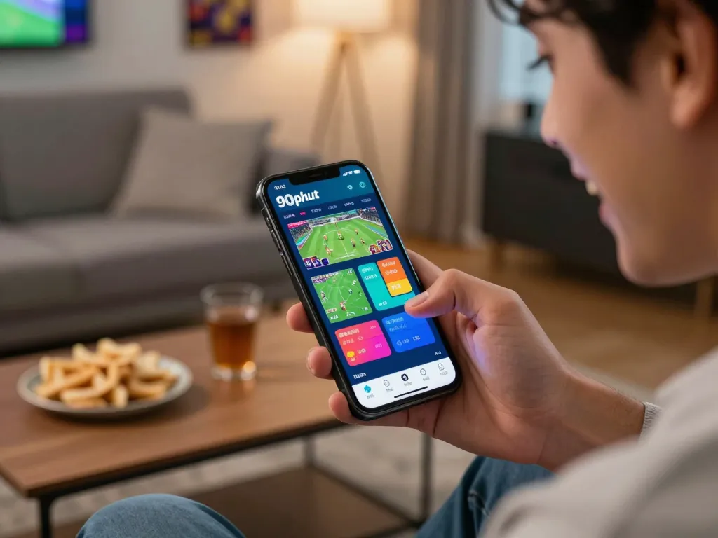 Engaging in live sports betting on the 90phut app, showcasing excitement and strategic decisions.