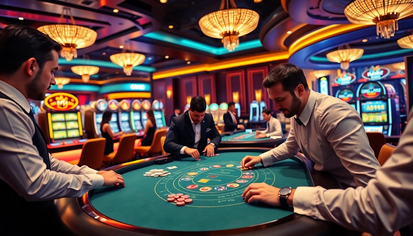 Experience Game DH88 excitement at an upscale casino table with dealers and vibrant action.