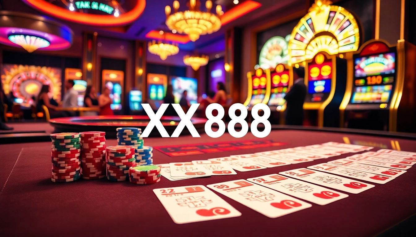 Experience thrilling Baccarat action at XX88 with vibrant cards and colorful chips.