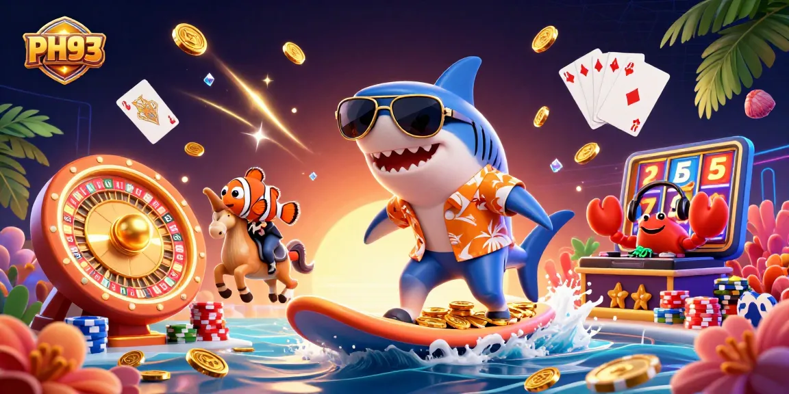 Experience thrilling wins at PH33 with a vibrant 3D illustration featuring dynamic casino elements and engaging characters.